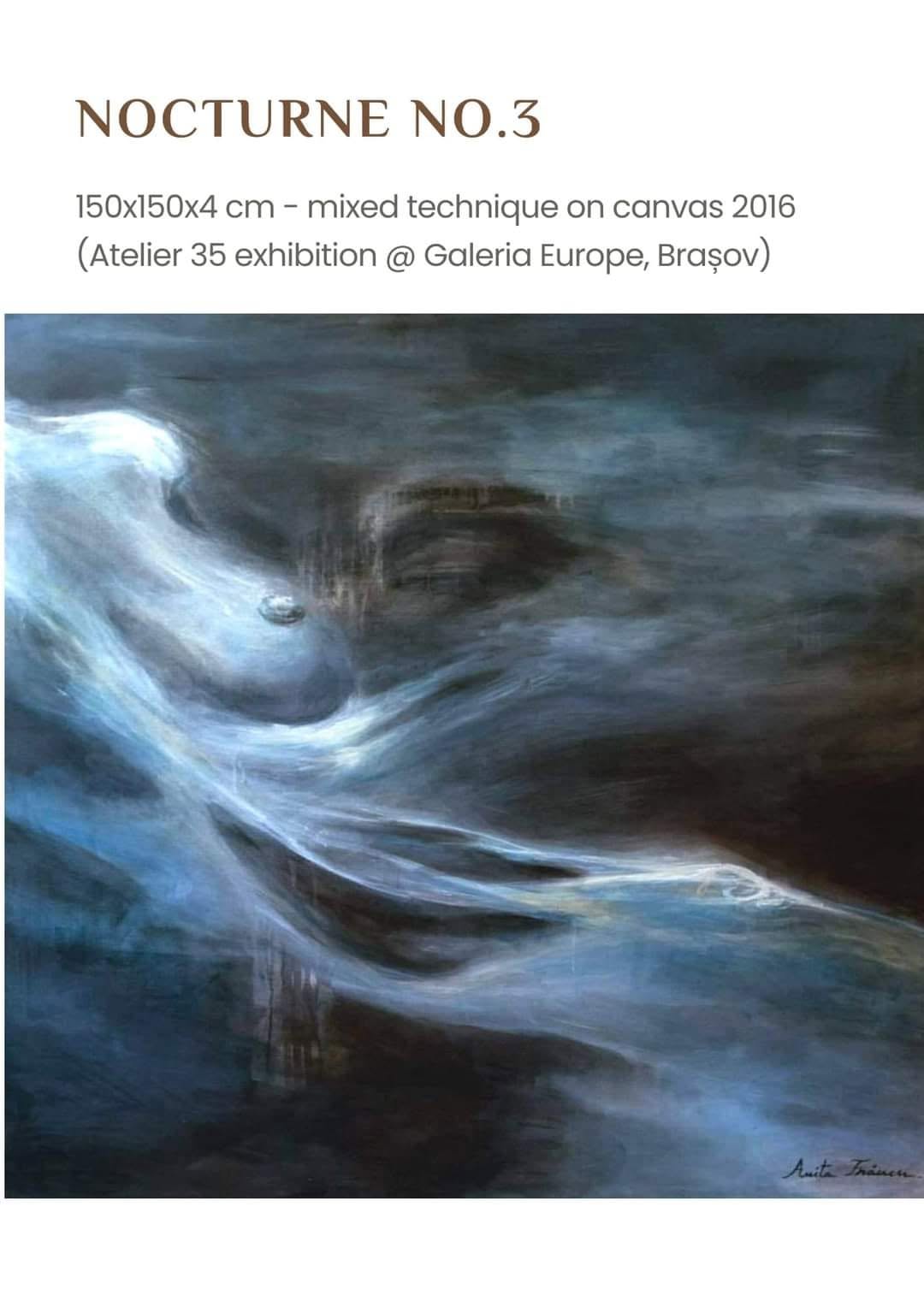 Nocturne No. 3: forme luminoase, fluide, pe un fundal albastru închis.